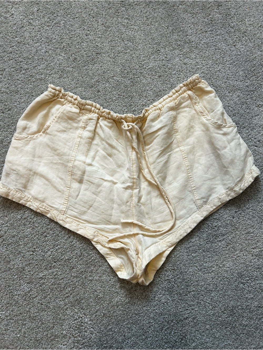 Free People Linen Casual Drawstring Shorts in Cream Size Large EUC - Picture 3 of 11